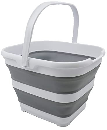 SAMMART 10L zusammenklappbarer rechteckiger praktischer Korb/Eimer (Weiß/Grau, 1)