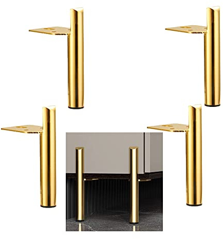 ALXEH 4 Inch Furniture Legs Side Mounted Coffee Table Feet Gold, Set of 4 | Solid Steel Construction, 1200lbs Load Capacity, Mid Century Modern Style for Sofa Cabinet