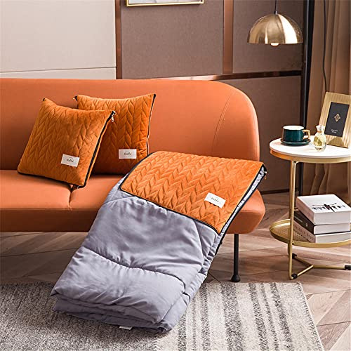 Reisedecke, Wurfkissen, 2-in-1-Kissen, Decke, Überwurfkissen, Flugzeugdecke, warme Steppdecke für Erholung, Auto, Büro, Zuhause, Schlafen, Nickerchen, Reisedecke (Orange)