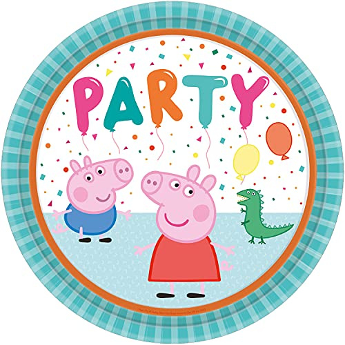 amscan 9906329-66 – Offiziell lizenzierte Peppa Pig Party-Pappteller, 8 Stück, mehrfarbig