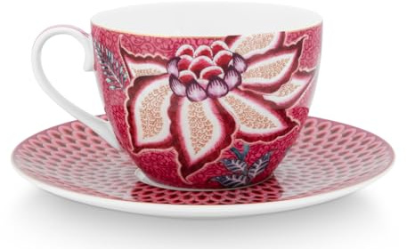 Pip Studio Flower Festival Tasse mit Untert. Dark pink 280ml
