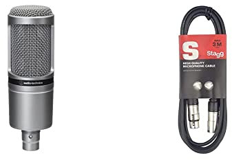 Audio-Technica AT2020GM Cardioid Condenser Microphone for Voiceover, Podcasting, Streaming and Recording; Includes 3m XLR to XLR Plug Cable, Black