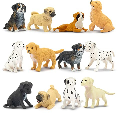 toymany Lekset med 12 st realistiska och detaljerade hundfigurer av plast handmålade hundleksaksset för små hundar tårtdekorationer julklappar och