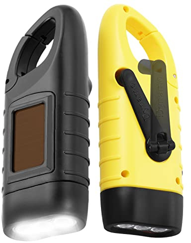 Simpeak 2 x LED-Taschenlampe, Mini-Handlampe, tragbar, wasserdicht, mit Solar-Ladegerät, Schwarz und Gelb