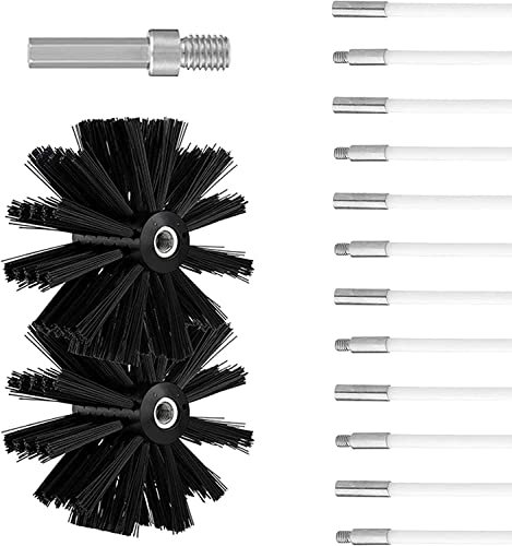 Kit Brosse Nettoyage Cheminée, Diameter 150mm, Cheminee Outil Nettoyage de CheminéE Brosses Kit Comprenant 12 Tiges Flexibles de 410 mm et 2 TêTes de Brosse 150 mm de Diamètre pour PoêLe à Bois