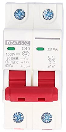 Disjoncteur DC Photovoltaïque 1000V 40A, Disjoncteur Courant Continu 35 mm Sectionneur PV DZ47-63Z-2P pour Systèmes Photovoltaïques Déclenchement Magnétothermique Montage sur Rail DIN