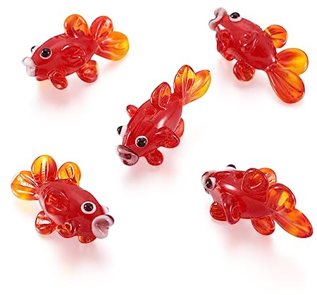 Boutigem 5 st handgjorda guldfisk lampwork glaspärlor 3D fisk kristall pärla sött havsdjur lösa glas pärlor för smyckestillverkning gör-det-själv armband halsband örhänge dekor