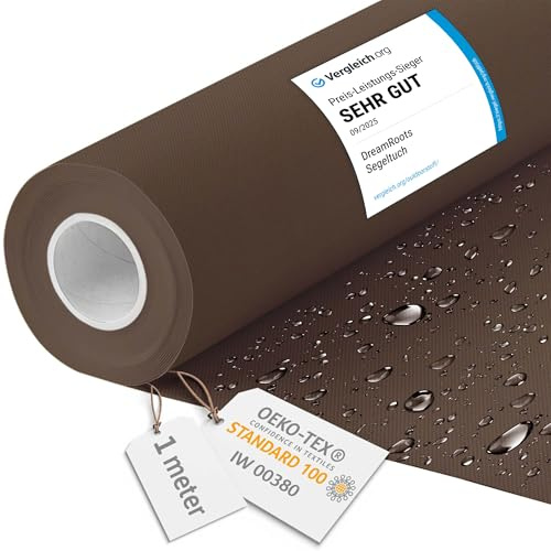 DreamRoots Markisenstoff wasserdicht Meterware, Braun, 1 m | Oxford Segeltuch, Polsterstoff, 160 cm breit, 220 g/m² 600D, wasserabweisend, für außen & Deko