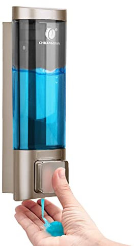 REAQUE Soap Dispenser Wall Mounting, No Drilling, 200 ml Soap Dispenser, Manual Dispenser for Shower Gel/Shampoo/Disinfectant, Detergent Dispenser for Shower