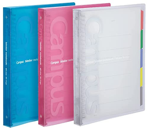Kokuyo Campus Slide Binder with 5 Tab Dividers, Middle Type, B5, 26 Holes, Up to 100 Sheets, 3 Colors of Blue, Pink & Transparent, Japan Import (RU-P333)