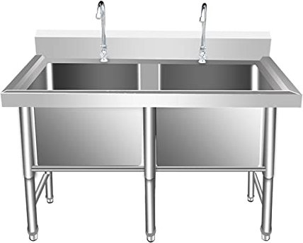 TRGCJGH Lavello da Cucina in Acciaio Inox Lavandino da Esterno Lavabo di Utilità Lavatoio da Giardino Campeggio con Rubinetto Lavamani industriale(120x 70x 80cm/47.2”x27.5”x31.4”,201 stainless steel)