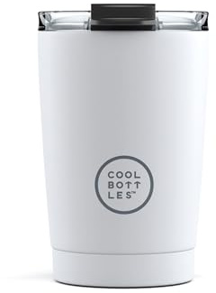 Cool Bottles - Tumbler - Bicchiere Termico in Acciaio Inossidabile - 330 ml - Mono White - Tazza da Caffè - Coperchio Ermetico - Bevande Fredde 10 ore e Calde 5 ore - Finitura Antimacchia