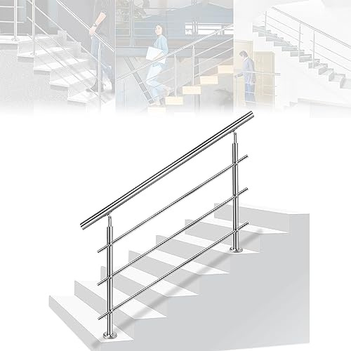 LARS360 Corrimano 200 cm, ringhiera per scale, Ø 42 mm, barre per ringhiera in acciaio inox, 3 barre trasversali, ringhiere per terrazze, montaggio a pavimento, per interni, esterni, scale, balcone,