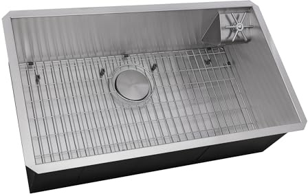 Ruvati 33-inch Undermount 16 Gauge Stainless Steel Kitchen Sink Single Bowl – Glass Rinser with Rounded Corners, Bottle & Cup Washer, Modern Stainless Finish – RVH7533