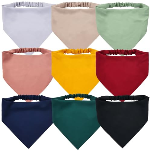 Dizila 9 Pieces Non Slip Silky Chiffon Elastic Triangle Headscarf Scarf Headbands Head Kerchief Hair Bandanas Turban Accessories for Women Girls Teens