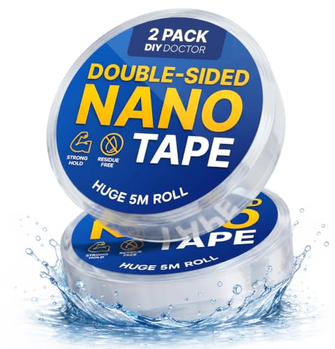 DIY Doctor Double Sided Nano Tape, 5m x 22mm Roll, 2 Pack | Traceless, Washable and Removable Gel · Strong Heavy Duty Hold · Multi-functional