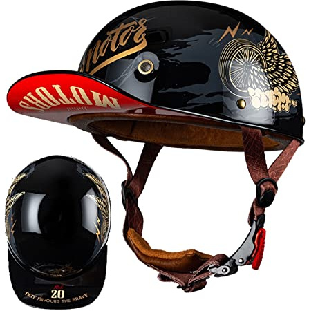 Retro Mezzo Casco Da Motociclista,Casco Scodella Per Uomo Donna Con Fibbia A Sgancio Rapido Cappellino Baseball Casco A Scodella Caschi Demi Omologato ECE Casco Moto Jet 2,M:54-57CM