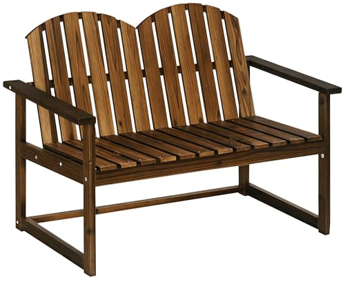 Outsunny Gartenbank 2-Sitzer mit Rückenlehne Verkohlt 114 x 63 x 86 cm | Sitzbank, Holzbank, Armlehne, Parkbank, Bis 240 Kg Belastbar, für Garten, Balkon