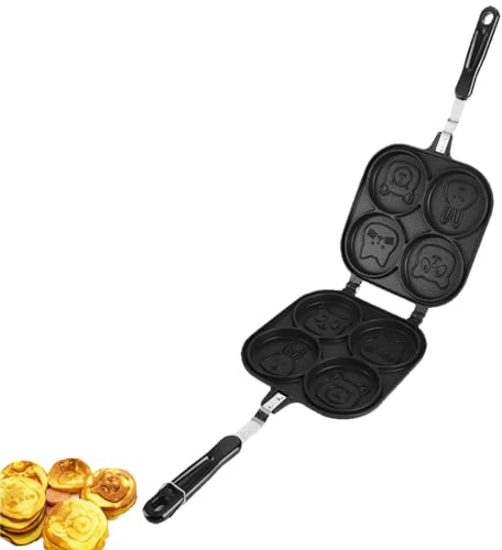 Sartén Para Panqueques De Doble Cara, Sartén Para Panqueques De 4 Tazas Con Patrón De Animales De Dibujos Animados, Sartén De Inducción Para Panqueques, Sartén Antiadherente Para Huevos