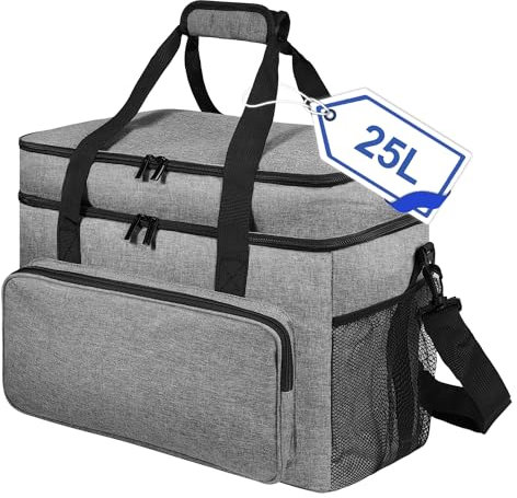 BOHEMIABY 25L Kühltasche Faltbar für Essen & Getränke-Lsolierte Tasche, Auslaufsicher & Wasserdicht-Strand Picknick Lunchbag, Thermotasche für Essen Transport, Arbeiten & Einkaufen, Grau