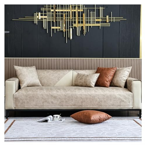 HonunGron Kunstleder Sofabezug Sofaschoner Wasserdicht rutschfest 4 3 2 1 Sitzer, L Form Sofaüberwurf, Sofadecke, Vintage Design Sofa Überzug Ecksofa Couch Überzug Couch Überwurf (Beige,70×210cm)