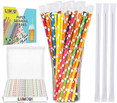 SHARRLA Paper Straws, Drinking Straws Assorted Bio Degradable Drinking Paper Straws Wedding Party, Party Straws, Restaurant, Juice Drinking Straws (300Pcs Multi Wrapped Polka dots)