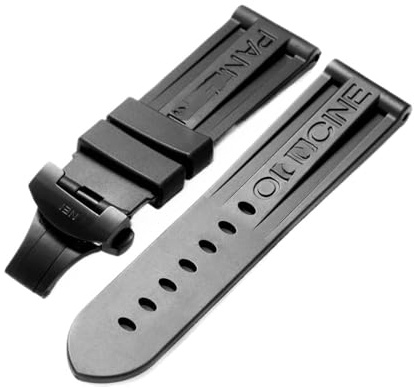 Svincoter 24-mm-Gummi-Uhrenarmband passend for Panerai PAM-Armband, schwarzer Silikongürtel, Faltschließe, Faltschließe, mit Logo, Herrenuhr-Zubehör(Color:Black-Black)