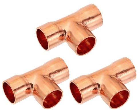 PATIKIL 14mm ID 1mm Spessore Raccordo in Rame a T, 3pz 99,9% Vie Puro Raccordo per Tubo in Rame Connettore Tubo a Raggio Corto con Connessione a Saldare a Caldo