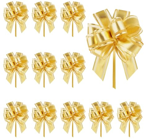 12 Stück Geschenkschleife Groß, Geschenk Schleife zum Basteln und Verpacken, Schleife mit Geschenkbänder, Dekoschleifen für Weihnachten, Hochzeit, Geburtstag, Urlaubs Party (Gold-12 Stück)