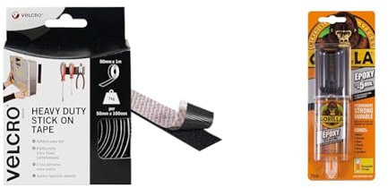 VELCRO Brand Heavy Duty Stick On Tape Cut-to-Length Industrial Extra Strong Double Sided Hook & Loop & Gorilla Epoxy 25ml