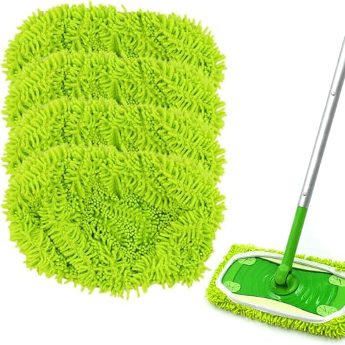 Aililong Lot de 4 serpillères réutilisables en microfibre et chenille pour nettoyage humide et sec, lavables en machine
