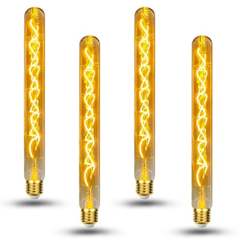 BNITITU Edison LED Vintage Glühbirne, Dimmbar Flötenrohr Glühbirne E27 4W LED Warmweiss, Vintage Edison Dimmbar lampe E27 Ideal für Nostalgie und Retro Beleuchtung - Bernstein - 4 Stück（T30）