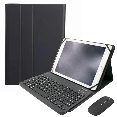 HLTOOP Custodia Universale con Tastiera per Tablet da 9,7,10,1,10,2,10,5,10,9,11, con Tastiera Bluetooth Wireless Rimovibile,Mouse Bluetooth Senza Fili Ricaricabile,Black English Layout