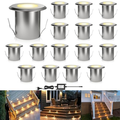 DarisingSun 16er LED‑Einbauleuchte,12V Bodeneinbaustrahler Ø39mm 0,5W | IP67 wasserdicht Aluminium Einbauleuchte, warmweiß, für Küche, Garten, Weg, Treppen, Balkon und Terrasse