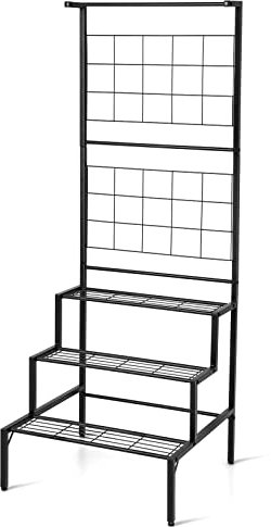 Pflanzenständer, Metall-Blumenregal for den Innenbereich, freistehendes Blumentopf-Leiterregal mit 2 Gittern und Hängestange, Topfpflanzenhalter for drinnen und draußen, Ausstellungsregal for Zuhause,