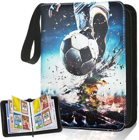 Mowtential Fussball Sammelkarten Album, Fussball Karten Sammelalbum 65 Seiten 520 Karten, Sammelalbum 4-Pocket mit Reißverschluss, Hochwertiges Wasserdicht PU Leder Card Sammelheft (A520)