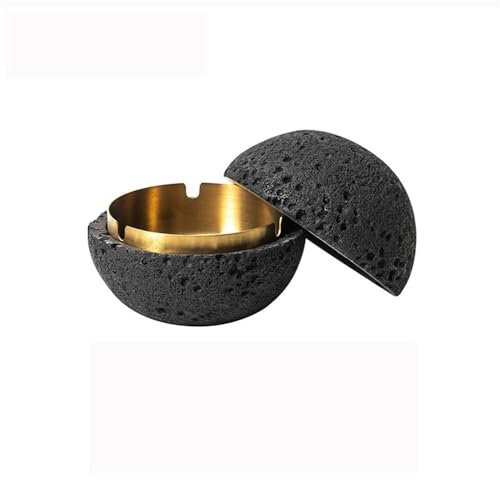 SDA287MZ Aschenbecher Zementkugelförmiger Aschenbecher, Edelstahl-Aschenbecher mit Deckel, tragbarer Aschenbecher for Büro, Restaurant, Veranden, Heimdekorationen Windaschenbecher(Schwarz,Mittel)