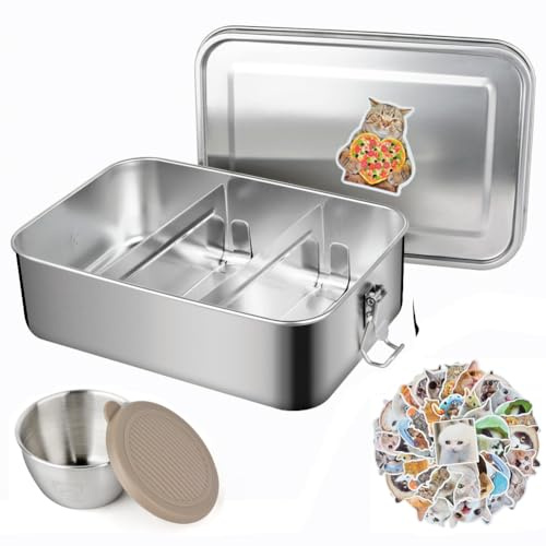 MAOOY Edelstahl Brotdose 2400ml, Lunchbox Auslaufsicher mit Abtrennung und Dichtring, Umweltfreundlich & BPA-frei-Kostenlose, Brotbüchse Groß mit Salatdressing Behälter für Erwachsene