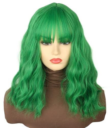 Topcosplay Peluca para mujer, medio negro y gris, largo ondulado, peluca natural para fiesta de disfraces, Halloween, carnaval (verde vainilla)