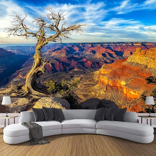 MIATCENRT Papier Peint Panoramique 396X280Cm (L×H), Canyon Arbres Morts Papier Peint Tissu De Soie, 3D Effet Décoration Murale Poster, Paysage Naturel Tableaux Muraux Photo Trompe L'Oeil Ornament