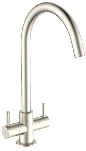 Corso Evolution Brushed Nickel Twin Lever Kitchen Mixer Tap | Twin Lever | Brushed Nickel Finish | Swan Neck Swivel Spout