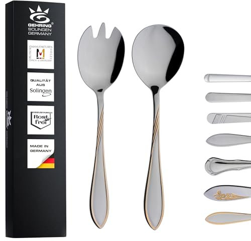 Gehring Solingen Focus Couverts à salade 2 pièces plaqués or I Couverts en acier inoxydable I Cuillère à salade I Fourchette à salade I Couverts de service I Couverts en acier inoxydable I Passe au