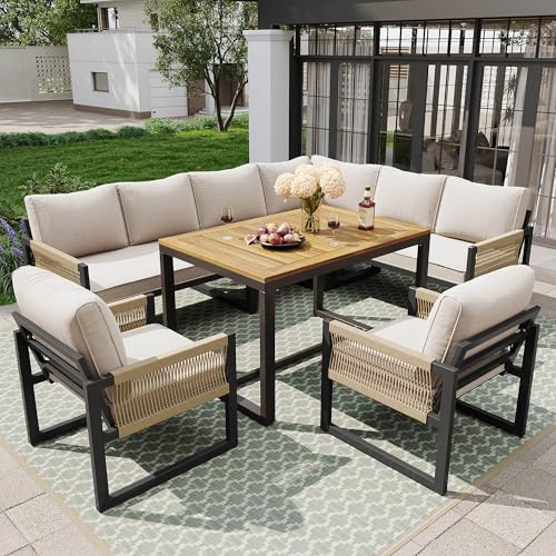 Garten Essgruppe 7-8 Personen, Gartenlounge-Set, Gartengarnitur Sitzgarnitur, Gartenmöbel Set für Garten, Balkon, Terrasse, wetterfest Sitzgruppe Essgruppe, Moderne Sofa Set Außen mit Esstisch