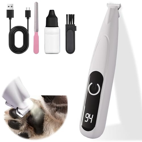 Pfotentrimmer für Hunde mit LED-Licht, Leise Hundepfoten Trimmer, Hundeschermaschine, USB Wiederaufladbar Hundeschermaschine Paw Trim Pro für Hunde und Katze, für Körper, Pfoten, Augen, Ohren