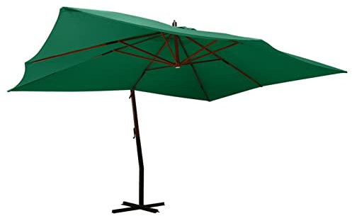 Grand parasol déporté vert de 4 x 3 m avec mât en bois pour extérieur, jardin, piscine, plage