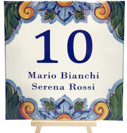 Numero Civico Personalizzato per Esterno Quadrato - Ceramica cotta a 900°, Made in Italy Colori Indelebili e Resistenti - Disponibile su varie misure (Foglie, 15x15 cm)