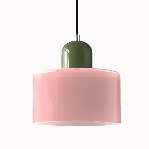 XIRYTU-H 20cm Moderne Skandinavische Pendelleuchte aus Glas, E27 Hängelampe, Höhenverstellbar (200 cm), Metall & Glas, Für Küche, Esszimmer, Café, Bar – Mehrere Farben (Rosa)