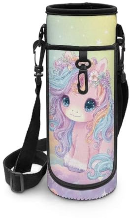 Sac isotherme en néoprène pour bouteille d'eau de 680,4 g/947,2 g avec poche pour téléphone, mini cheval mignon avec poignée en bandoulière, organiseur pour la marche