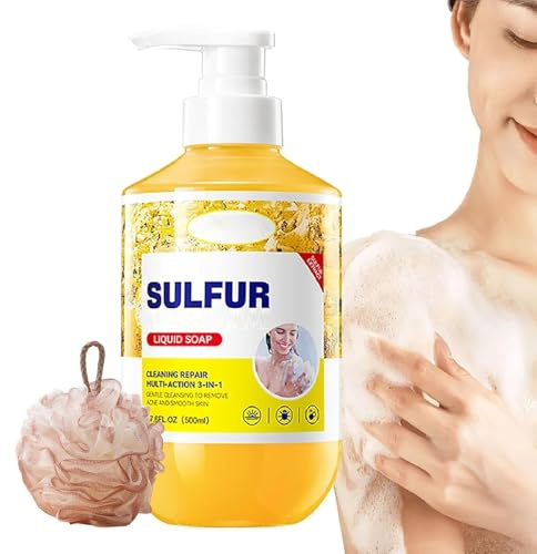 Bagnoschiuma allo zolfo, detergente multiuso 3 in 1 e gel doccia, pulizia profonda e rinfrescante, lenitivo, delicato, per l'igiene quotidiana del corpo, gel doccia per donne e uomini (500ML)