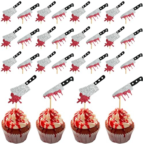 Decoration Gateau Halloween 24 Pièces Couteau Horreur Paillettes Décoration Cupcake Halloween Déco Gâteau Décoration Cake Topper